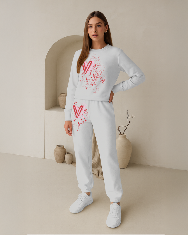 Pink/Red Hearts Printed Sweatshirt Tracksuit Kids