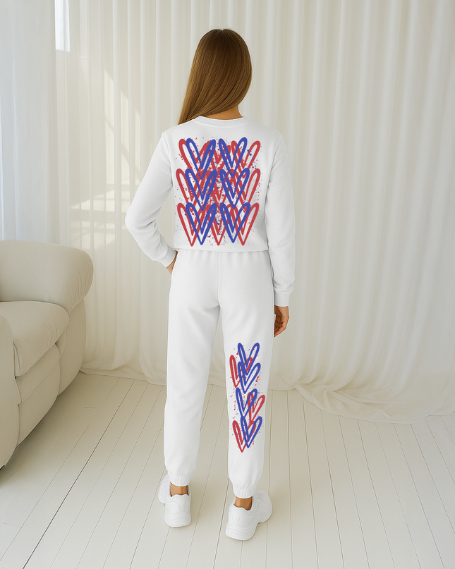 Royal Blue/Red Hearts Printed Sweatshirt Tracksuit Kids