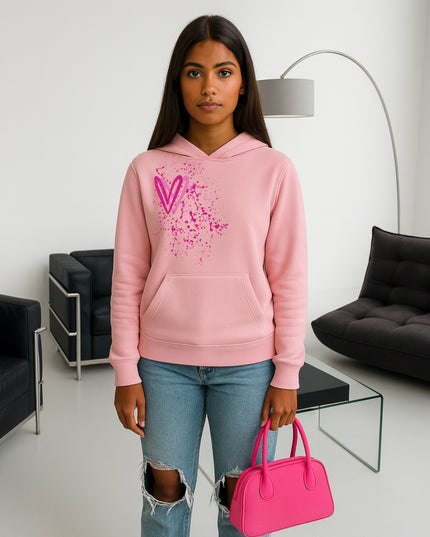 Hot Pink Heart Printed Hoodie