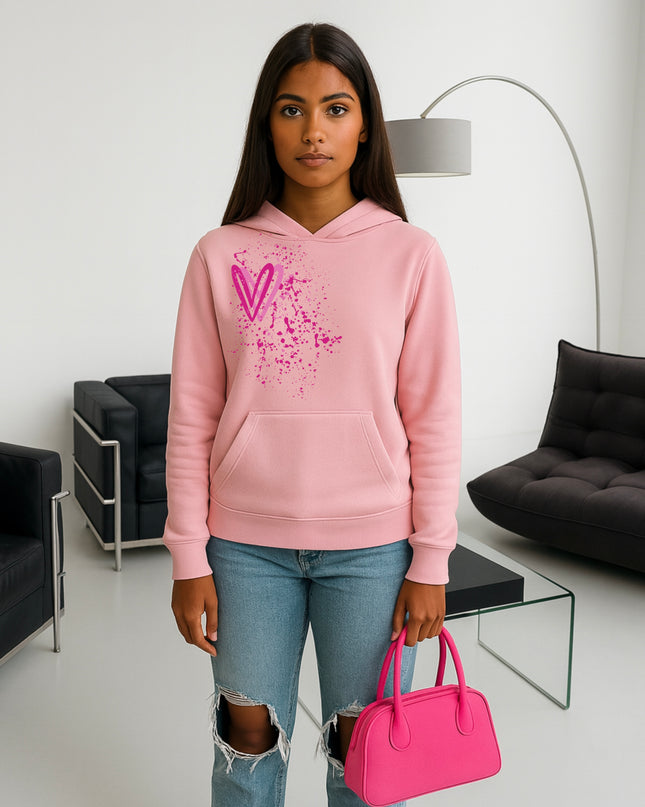 Hot Pink Heart Printed Hoodie
