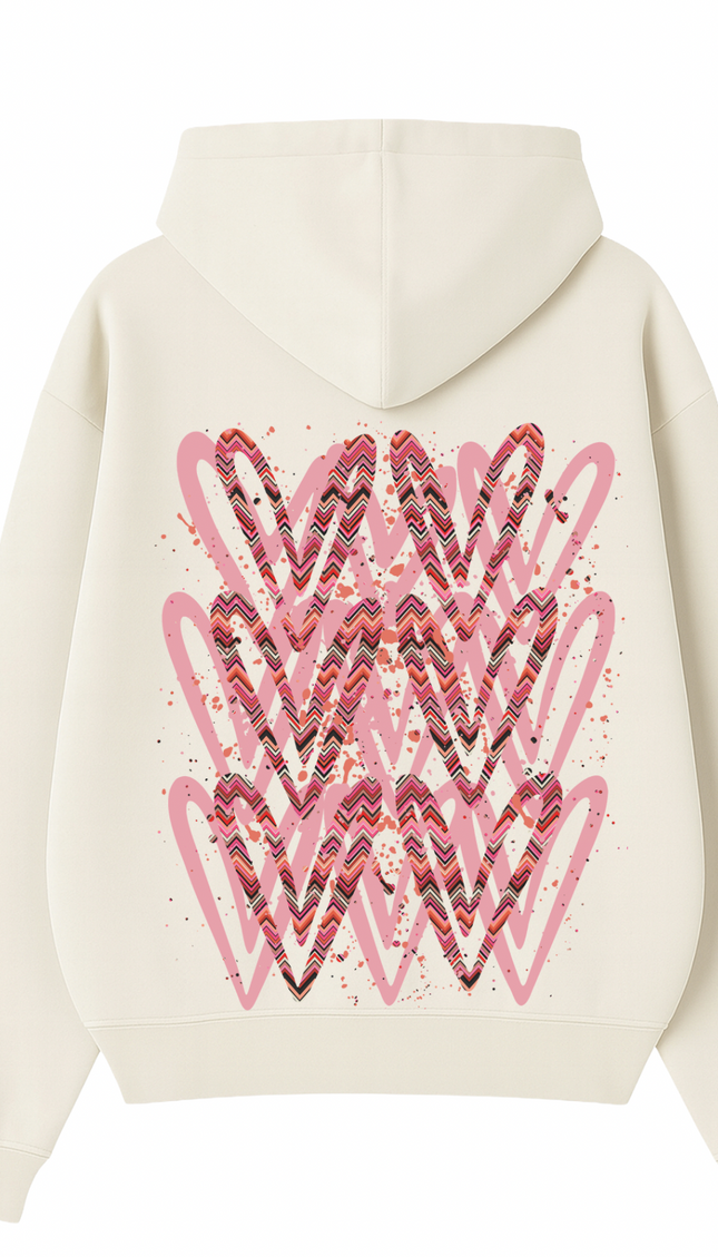Coral Zig Zag graffiti heart hoodie with spray paint effect print – women's hoodie by Miss Runway