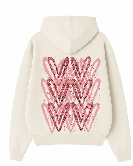 Coral Zig Zag Heart Printed Hoodie Adults