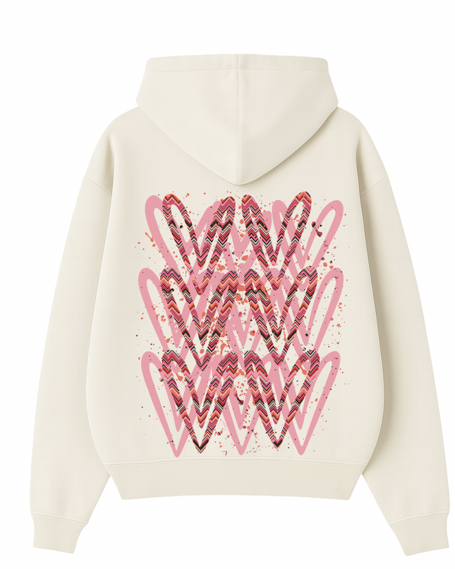 Coral Zig Zag Heart Printed  Hoodie Kids