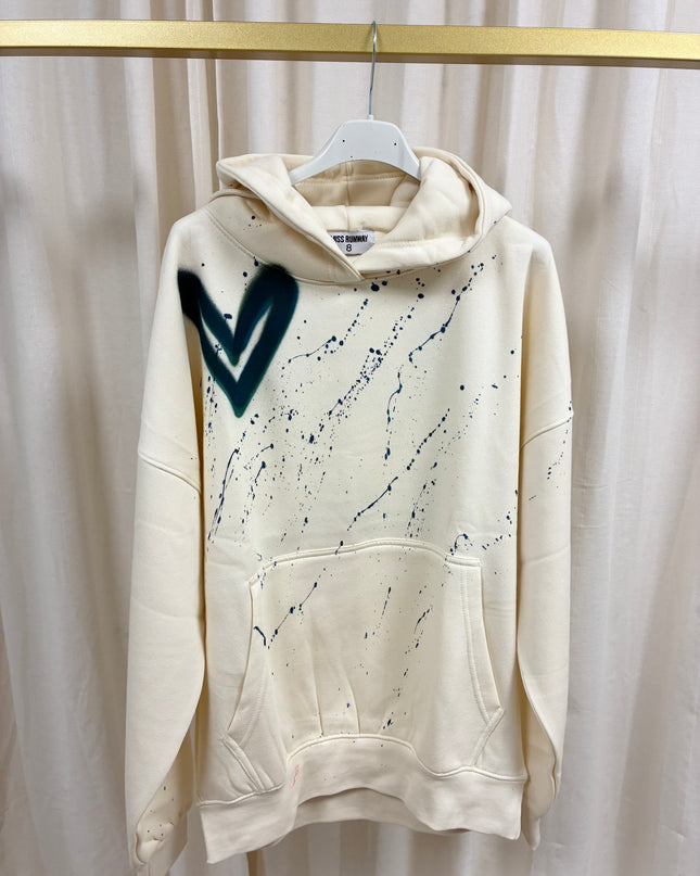 Teal Heart Spray Painted Cream Hoodie Adults