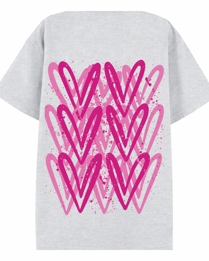 Hot Pink Heart Printed T-shirt Adult