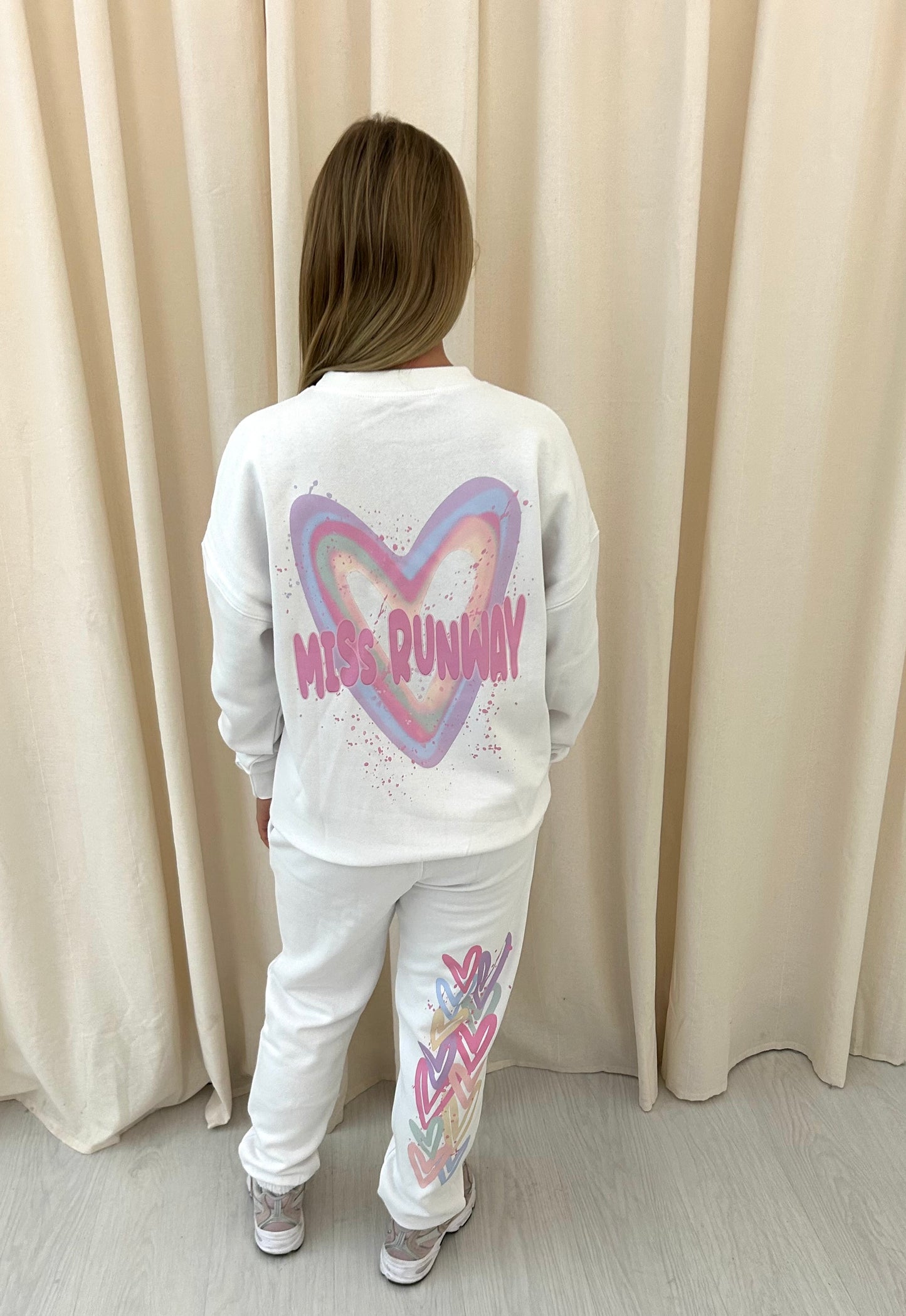 Miss Runway Pastel Heart Graffiti Sweatshirt Tracksuit White