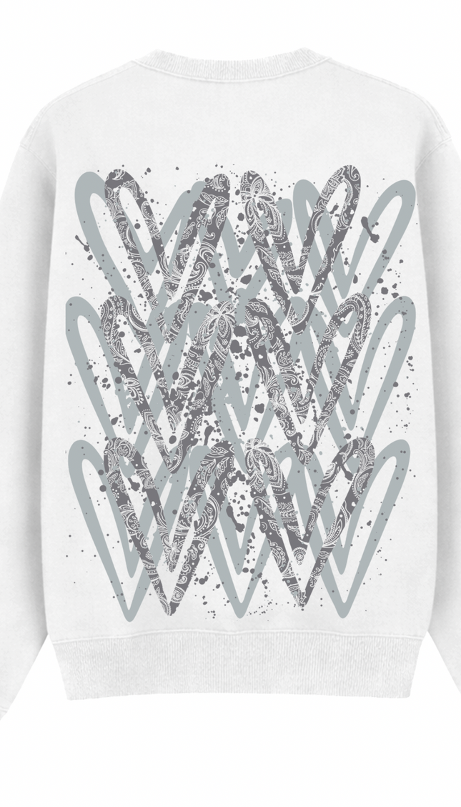Grey Paisley graffiti heart sweatshirt with spray paint effect print – women's sweatshirt by Miss Runway
