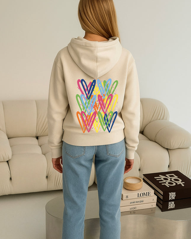 Multicoloured Heart Printed Hoodie
