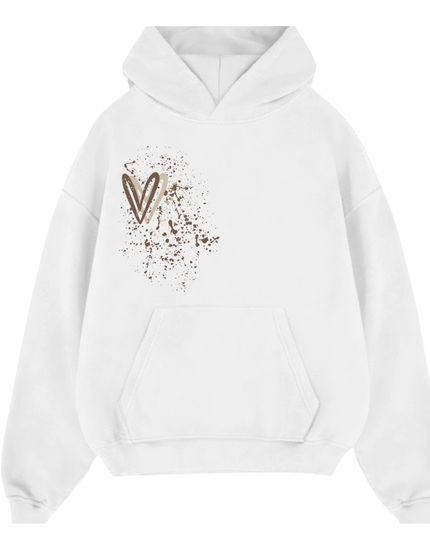 Beige Heart Printed Hoodie Adults