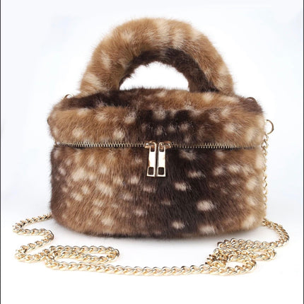 Faux Fur Vanity Bag in Deer Print – fluffy makeup bag by Miss Runway