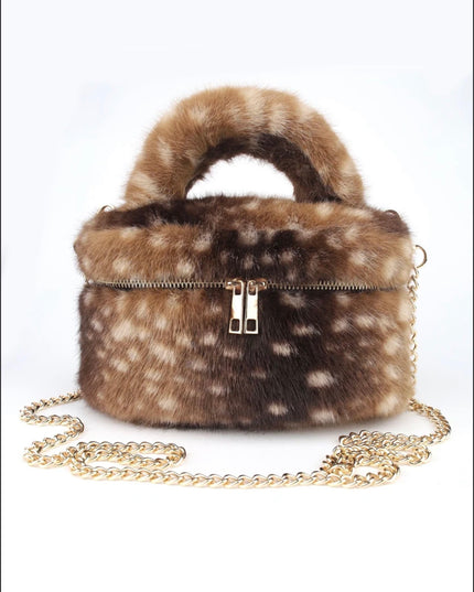 Faux Fur Vanity Bag in Deer Print – fluffy makeup bag by Miss Runway