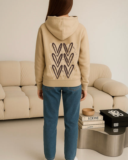 Beige/Brown Heart Printed Hoodie