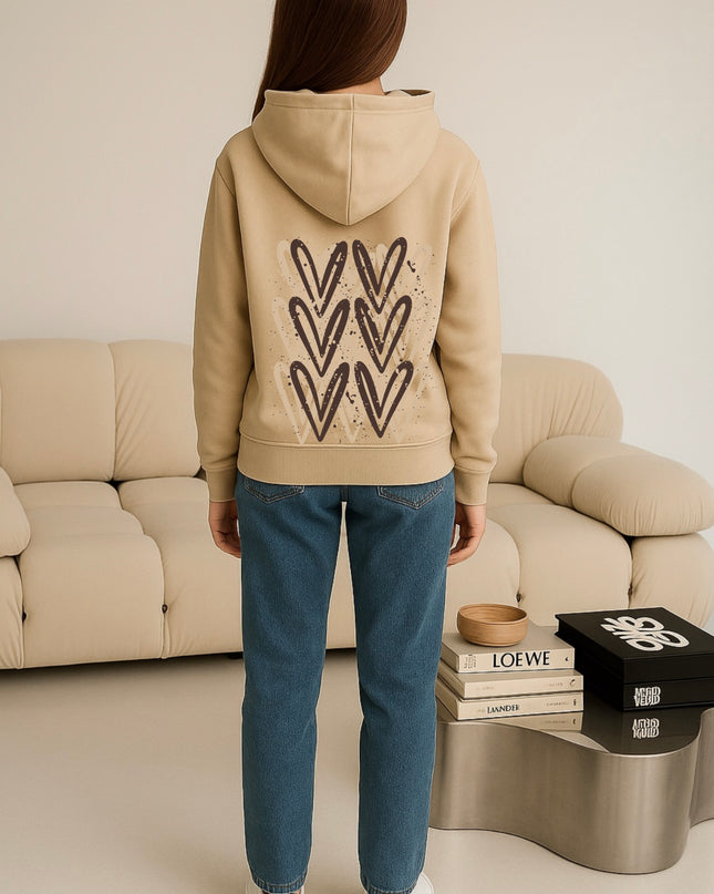 Beige/Brown Heart Printed Hoodie