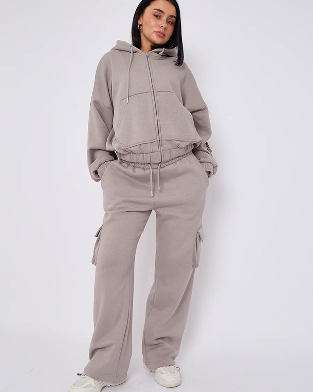 Cargo Style Zip Hooded Tracksuit Dove Grey
