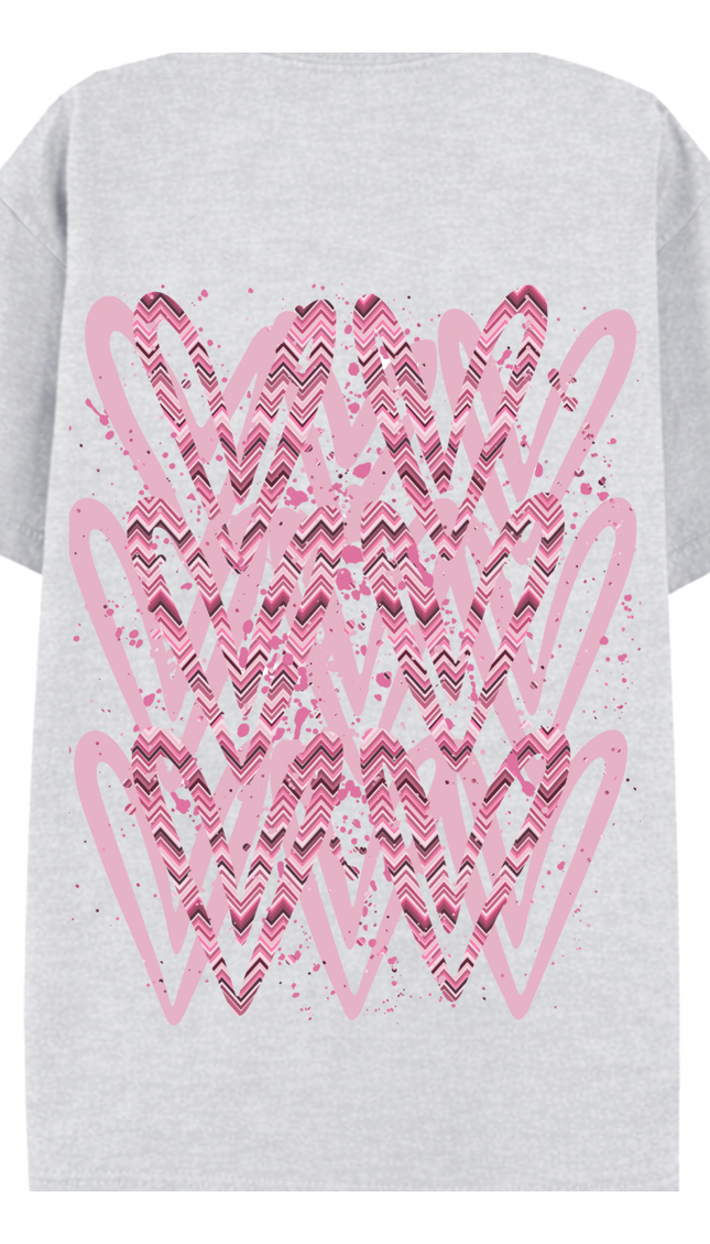 Pink Zig Zag Heart Printed T-shirt – image 7