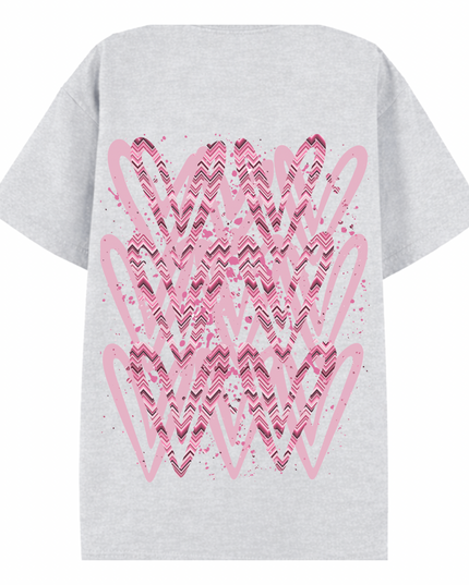 Pink Zig Zag Heart Printed T-shirt Kid