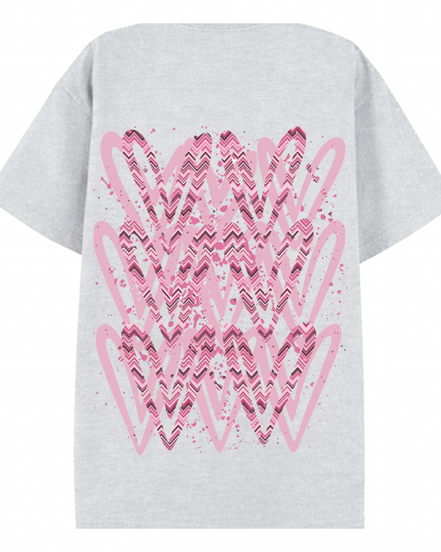 Pink Zig Zag Heart Printed T-shirt Adult