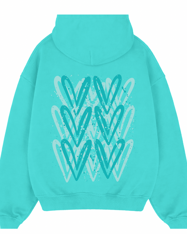 Mint Heart Printed Hoodie Adults