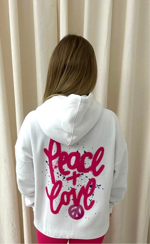 Peace & Love Graffiti Hoodie White