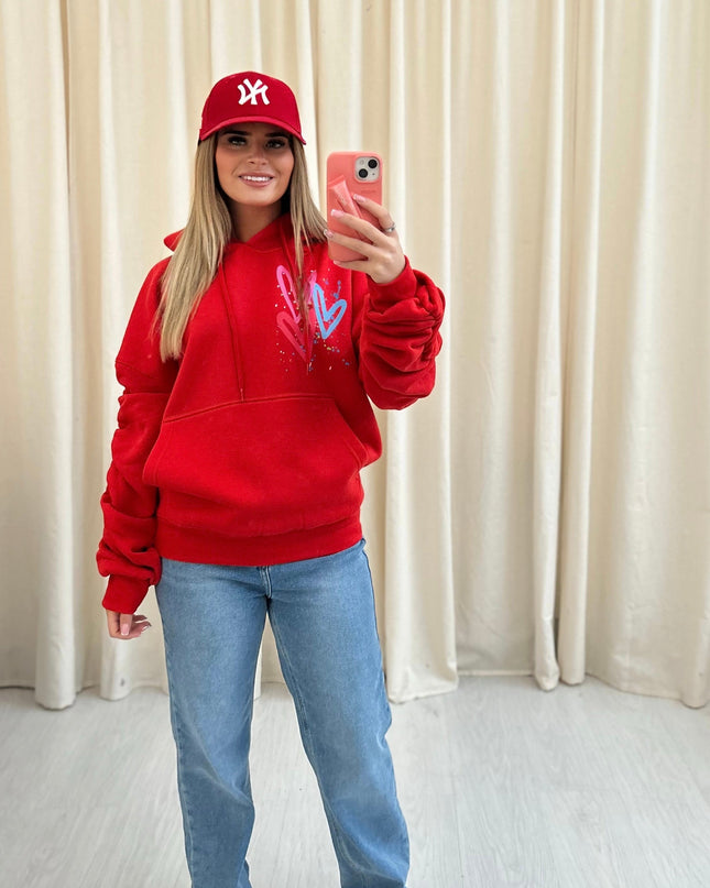Miss Runway Heart Printed Ruched Hoodie