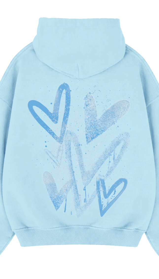 Blue Scatter graffiti heart hoodie with spray paint effect print – women's hoodie by Miss Runway