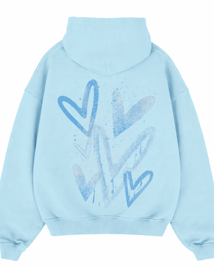 Blue Scatter Heart Printed  Hoodie Kids