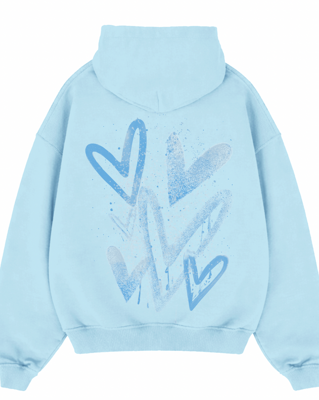 Blue Scatter Heart Printed  Hoodie Kids