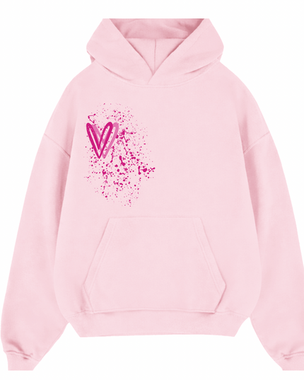 Hot Pink Heart Printed Hoodie Kids