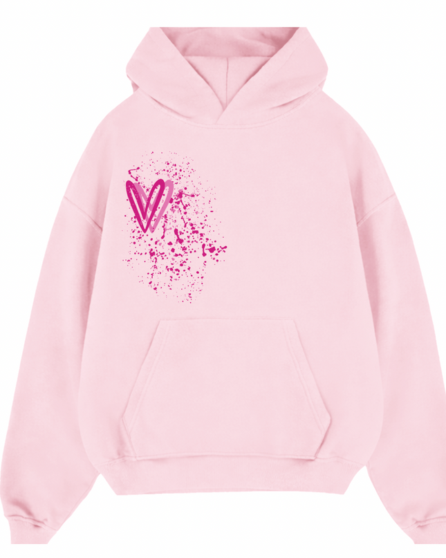 Hot Pink Heart Printed Hoodie Kids