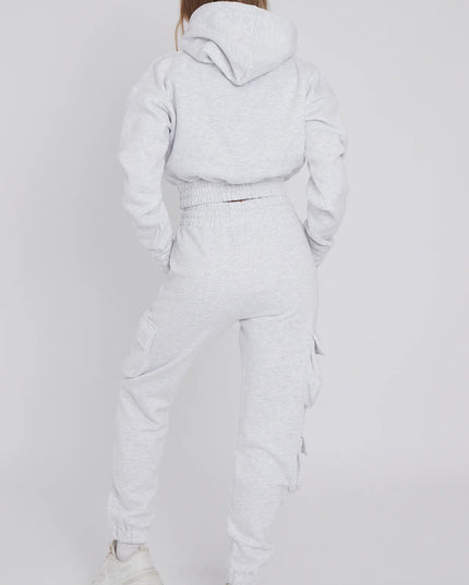 Cargo Pockets Fleece Tracksuit Ash Grey
