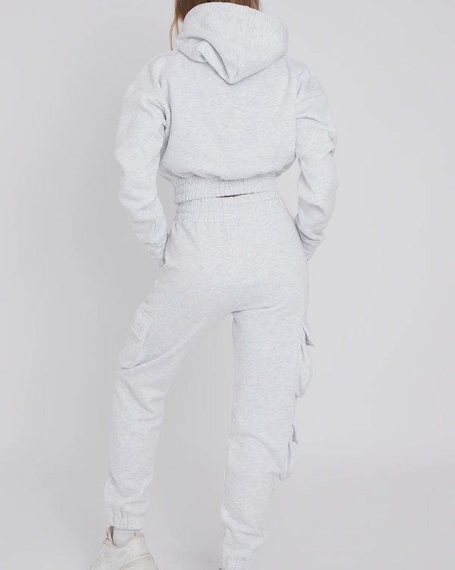 Cargo Pockets Fleece Tracksuit Ash Grey