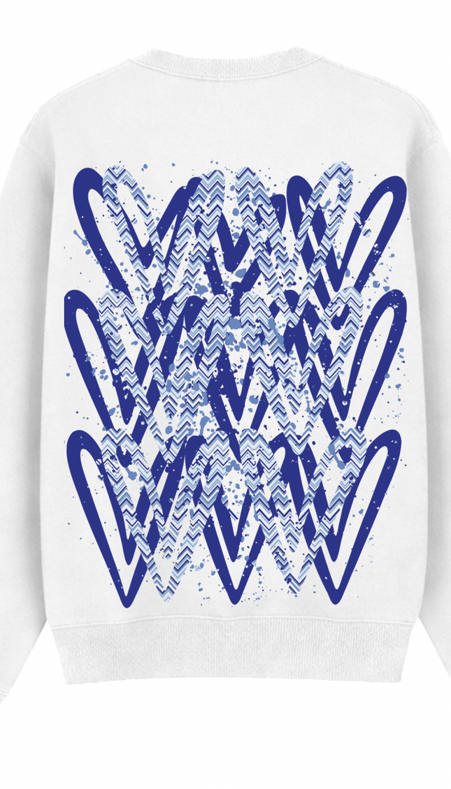 Royal Blue Zig Zag Heart Printed Sweatshirt – additional view