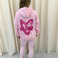 Miss Runway Pink Heart Graffiti Ruched Hoodie And Legging Set Pink