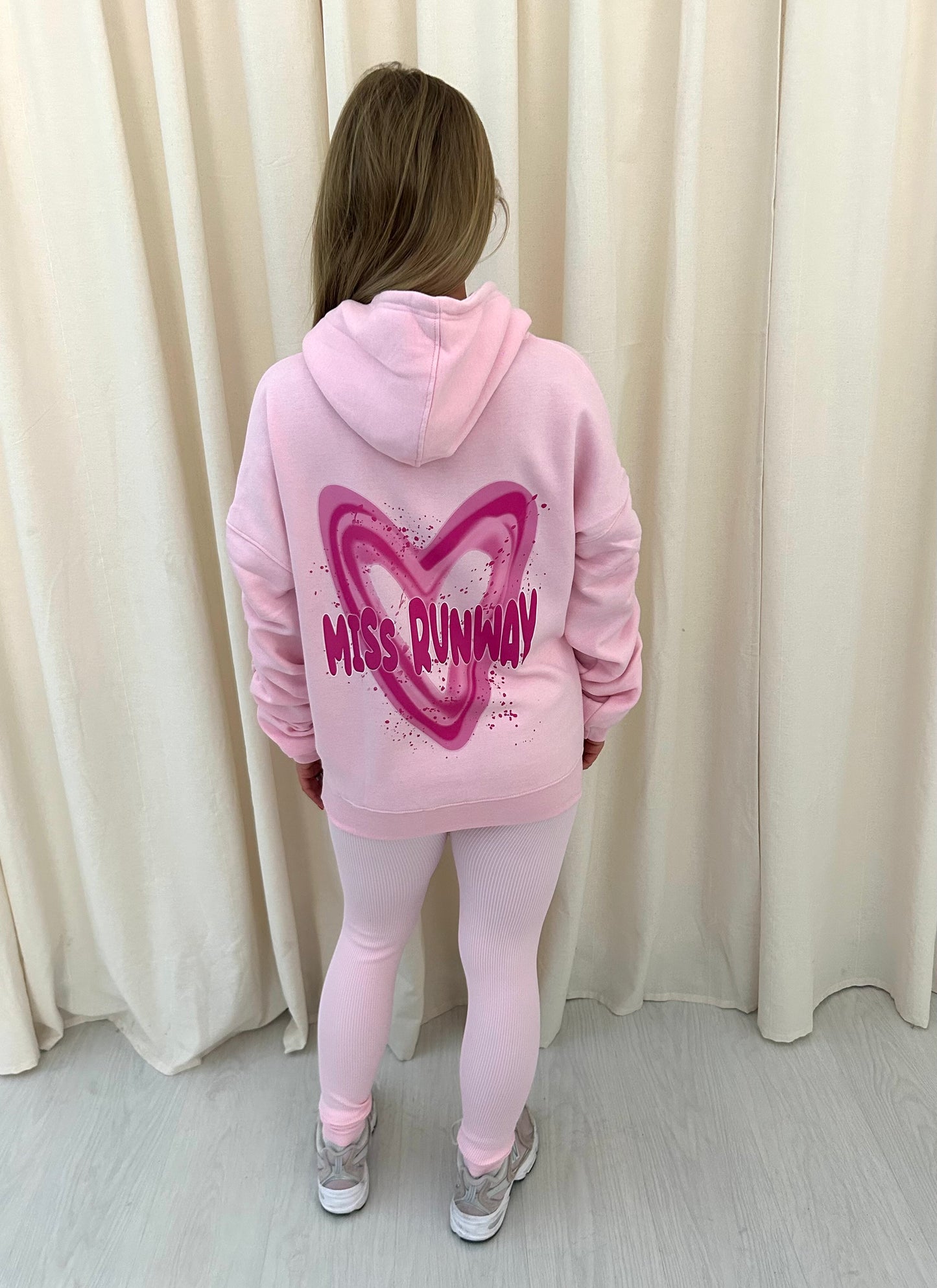 Miss Runway Pink Heart Graffiti Ruched Hoodie And Legging Set Pink