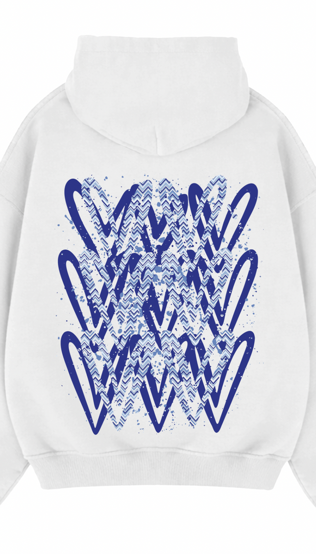 Royal Blue Zig Zag Heart Printed Hoodie – image 5