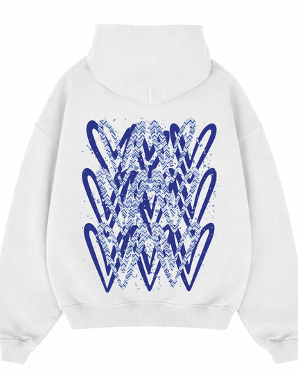 Royal Blue Zig Zag Heart Printed  Hoodie Kids