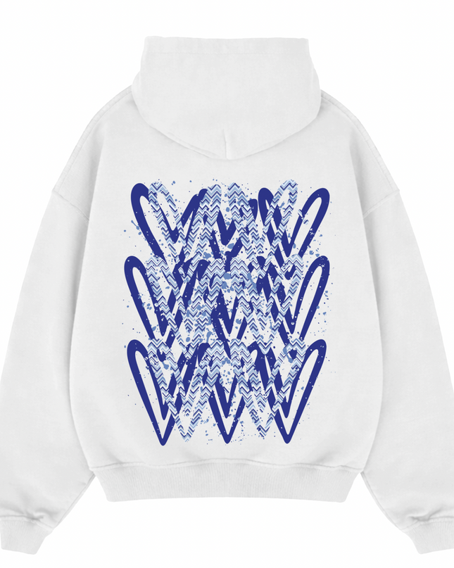 Royal Blue Zig Zag Heart Printed  Hoodie Kids