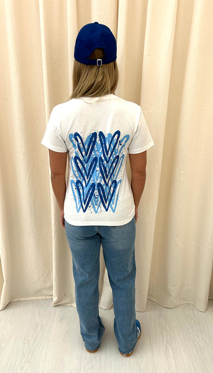 Blue Heart Graffiti T shirt White