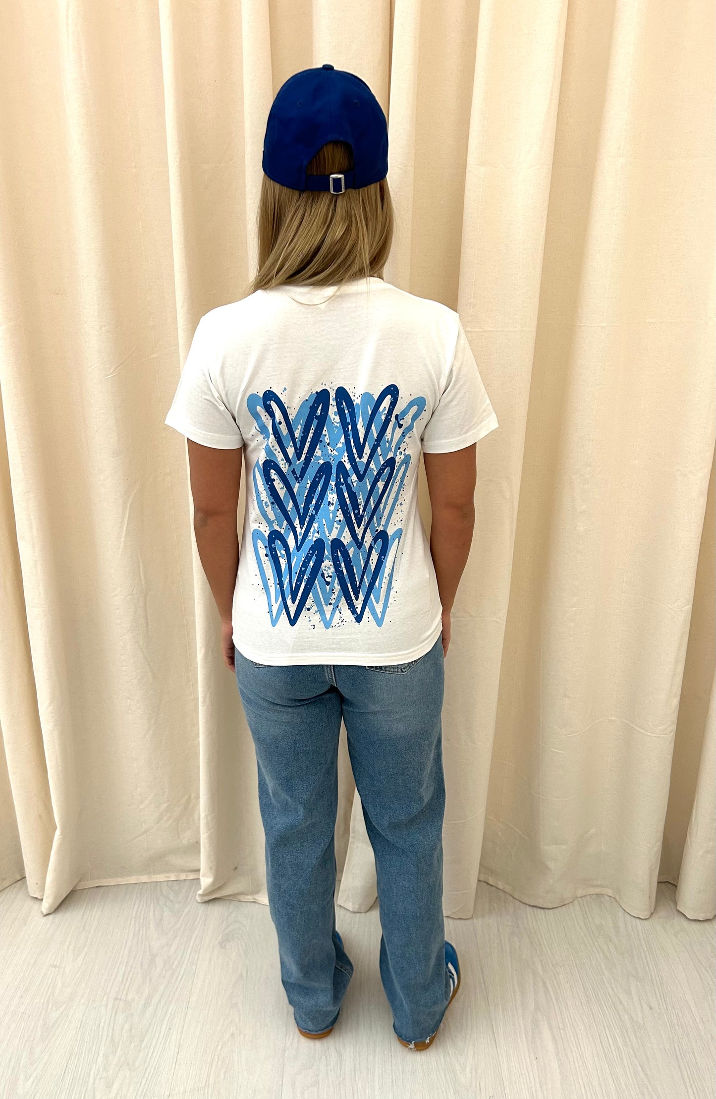 Blue Heart Graffiti T shirt White