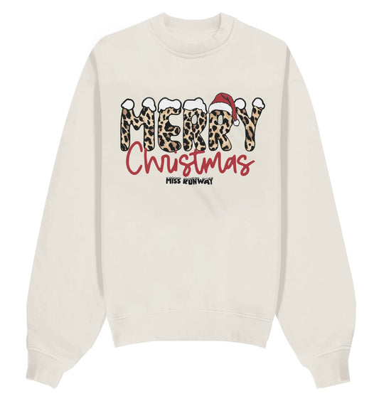 Leopard Print Merry Christmas Sweatshirt Cream