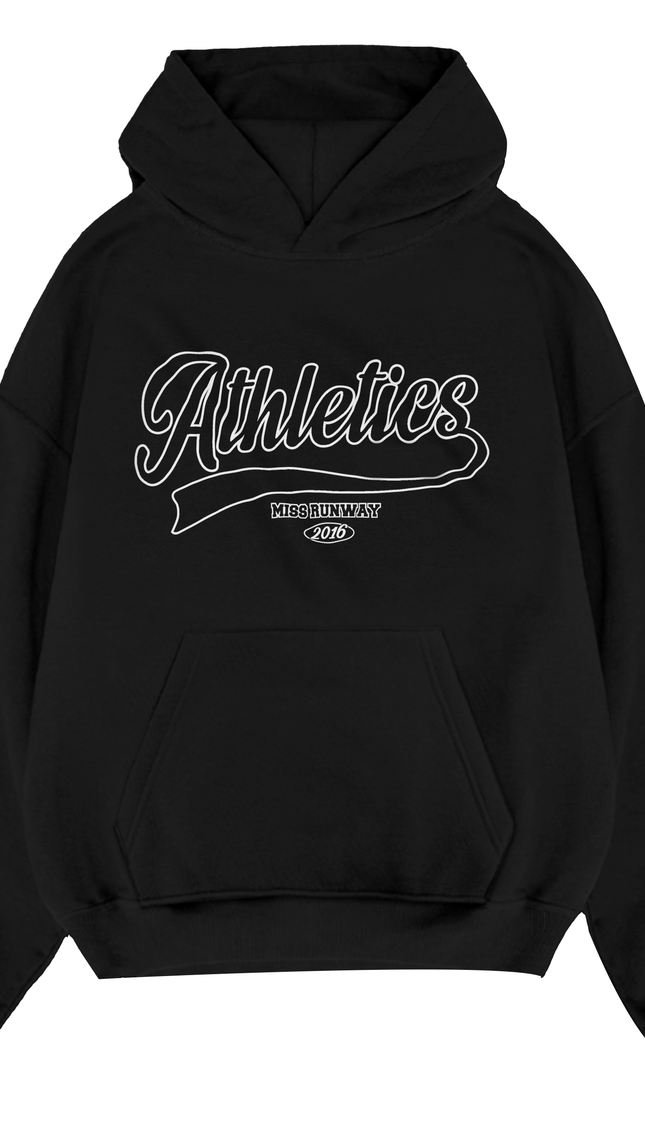 Athletics Dept Hoodie Black – adult printed hoodie by Miss Runway