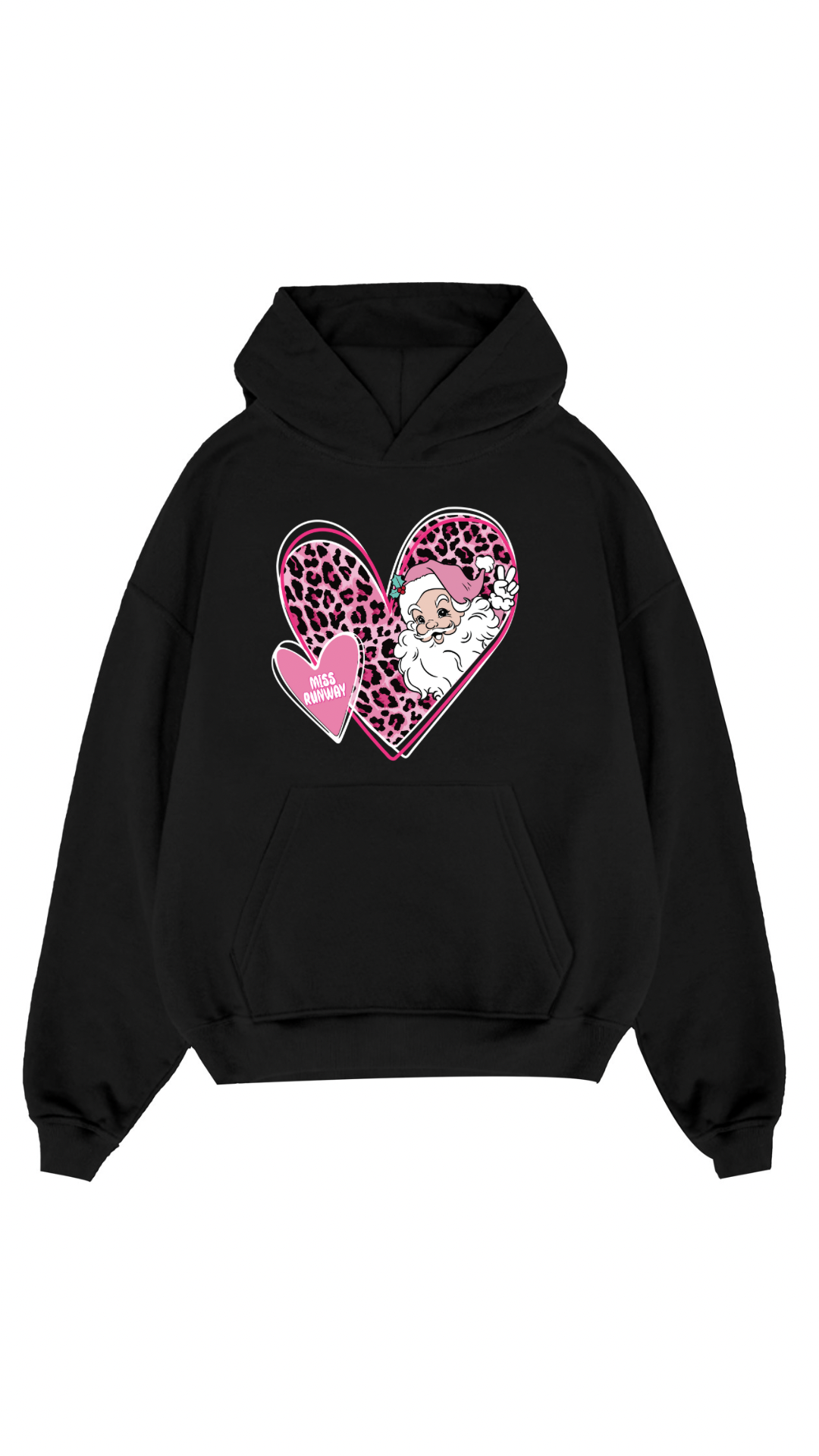 Pink Leopard Print Heart Christmas Hoodie Black