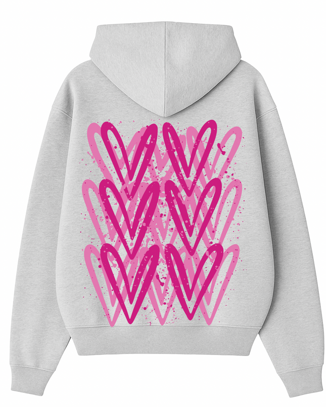 Hot Pink Heart Printed Hoodie Kids
