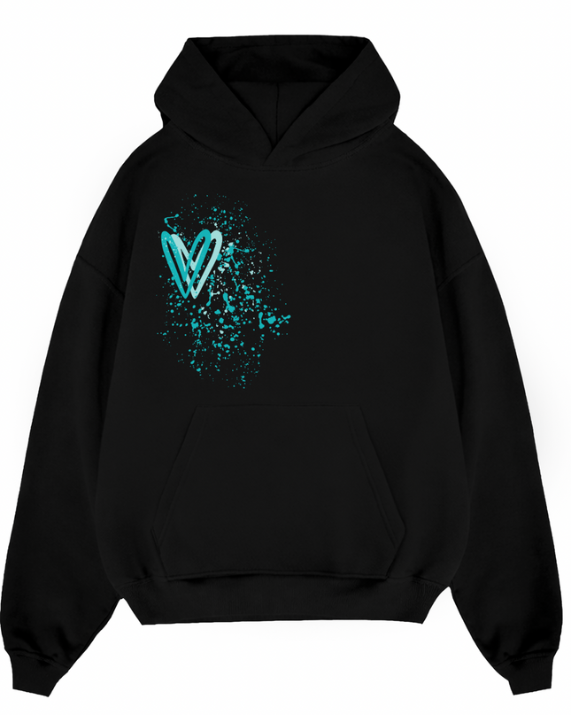 Mint Heart Printed Hoodie Kids