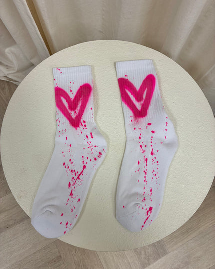 Hot Pink Heart Spray Painted Socks