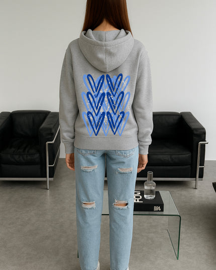 Royal Blue/Silver Heart Printed Hoodie