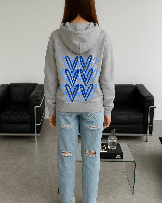 Royal Blue/Silver Heart Printed Hoodie