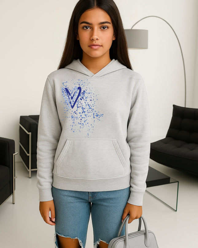 Royal Blue Zig Zag Heart Printed Hoodie