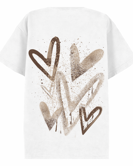 Brown Scatter Heart Printed T-shirt Kids