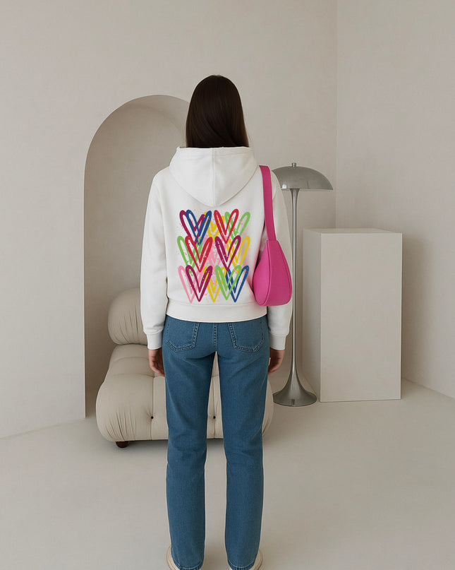 Colourful Heart Printed Hoodie